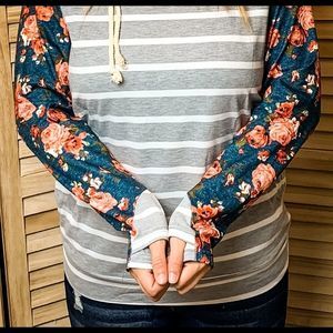 Floral stripes double hoodie